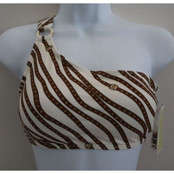 Michael Kors Women Sz XS Bone Diagonal Belt Logo Ring 1-Shoulder Bikini Top $80 - Picture 1 of 9
